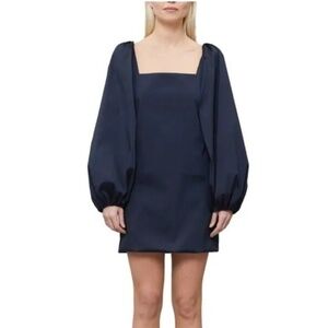 NWT! BERNADETTE Ava Puff-Sleeve Taffeta Minidress Size Medium Navy